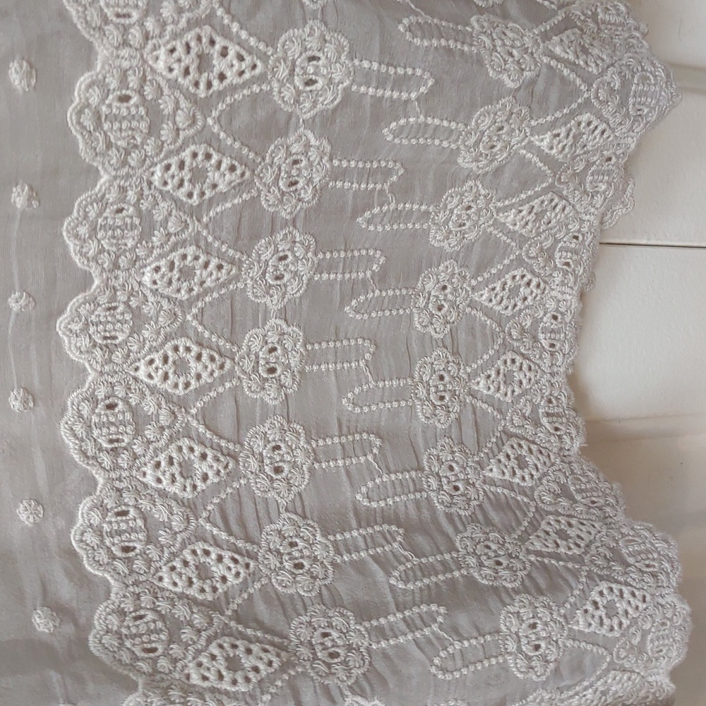 Johnny Was Gray Silk Sheer Swiss Dot Sleeveless Crochet Hem Dress With Silk Slip - Picture 7 of 11